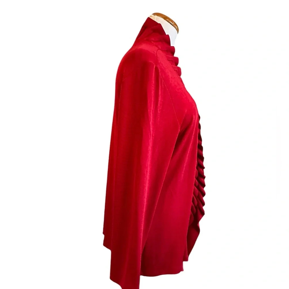 Chico’s Travelers Open Front Red Ruched Ruffled Cardigan Jacket - Picture 5 of 6